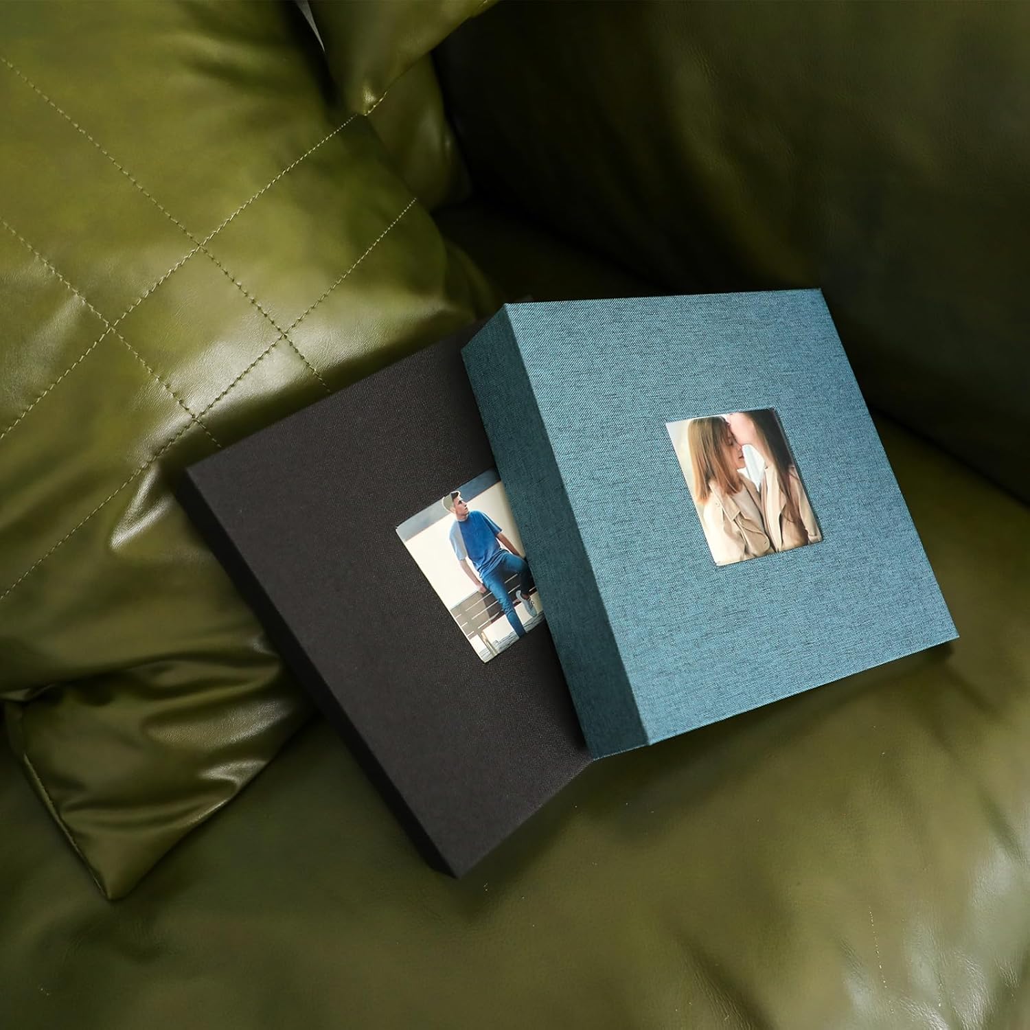 Cokiyaya Family Photo Album, Canvas Cover, Self-Adhesive Pages (Navy Blue)