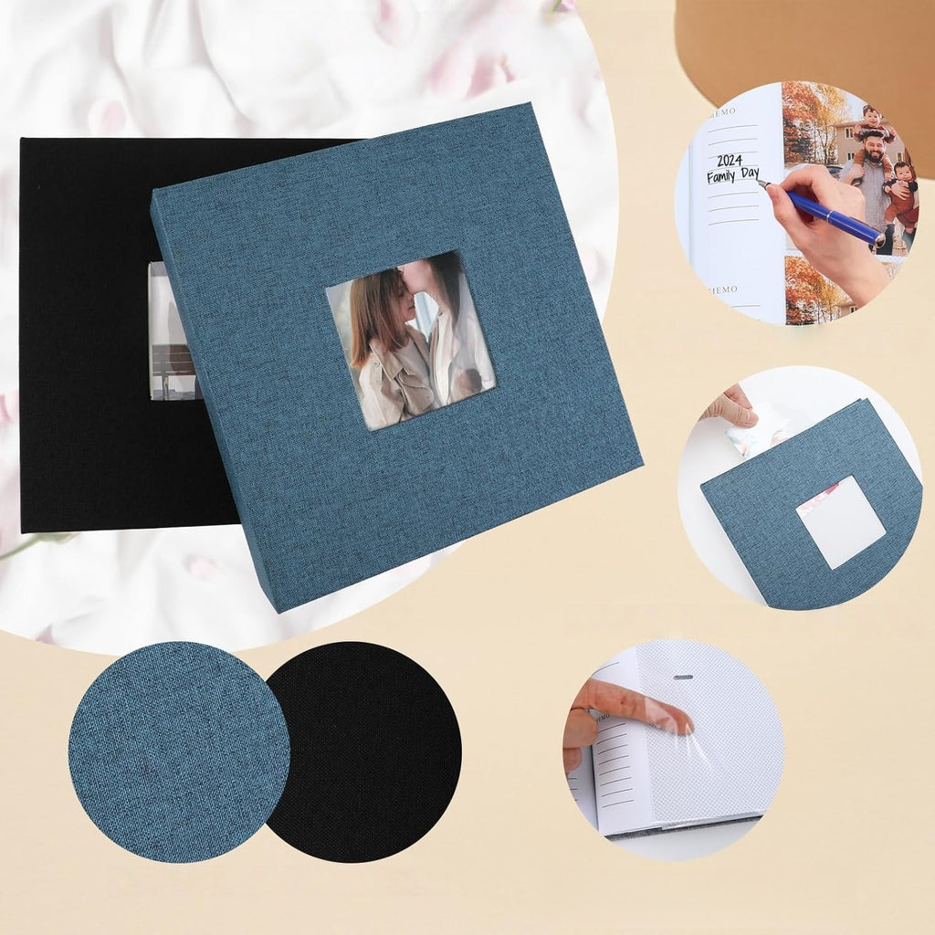 Cokiyaya Family Photo Album, Canvas Cover, Self-Adhesive Pages (Black)